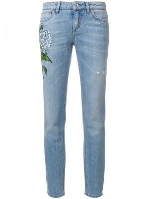 Прямые джинсы с вышитыми цветами Dolce & Gabbana. Цвет: синий