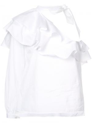 Асимметричная блузка с оборками Veronica Beard. Цвет: белый