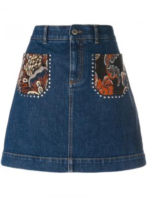 Мини юбка с вышивкой на карманах Stella McCartney. Цвет: синий