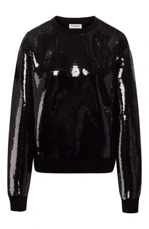 Хлопковый пуловер с декоративной отделкой Saint Laurent. Цвет: черный