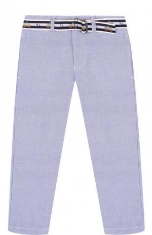 Хлопковые брюки с контрастным ремнем Polo Ralph Lauren. Цвет: голубой