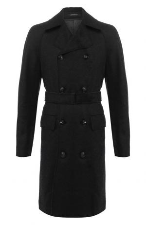Шерстяное двубортное пальто Emporio Armani. Цвет: темно-серый