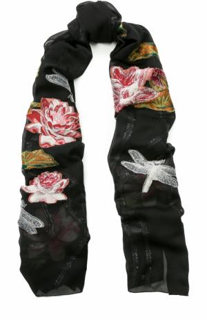 Шелковый шарф с вышивкой Alexander McQueen. Цвет: черный