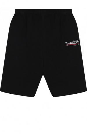 Хлопковые шорты с логотипом бренда Balenciaga. Цвет: черный