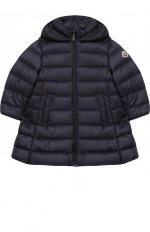 Стеганое пальто на молнии с капюшоном Moncler Enfant. Цвет: темно-синий