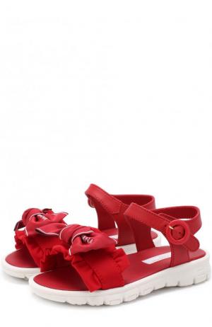 Кожаные сандалии с текстильной отделкой и бантом Dolce & Gabbana. Цвет: бордовый