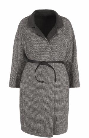 Шерстяное пальто с поясом Loro Piana. Цвет: серый