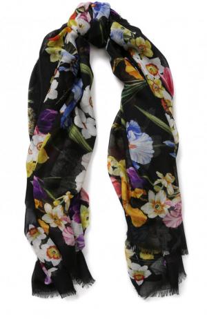 Шарф из смеси кашемира и шелка с цветочным принтом Dolce & Gabbana. Цвет: разноцветный