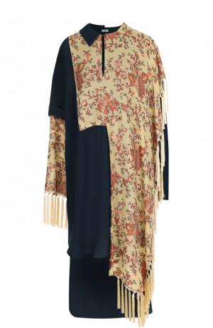 Платье-миди асимметричного кроя с бахромой Loewe. Цвет: разноцветный