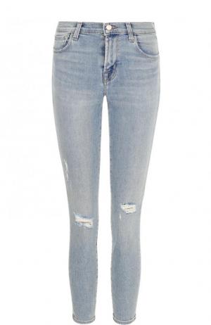 Укороченные джинсы-скинни с потертостями J Brand. Цвет: голубой