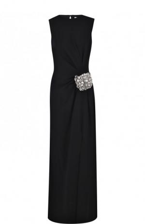 Шелковое платье-макси с разрезом и декоративной отделкой Oscar de la Renta. Цвет: черный