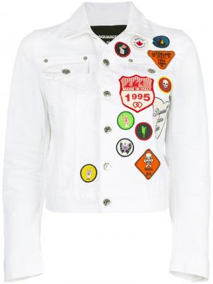 Джинсовая куртка с заплатками Dsquared2. Цвет: белый