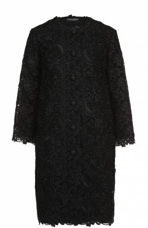 Кружевное пальто прямого кроя с укороченными рукавами Dolce & Gabbana. Цвет: черный