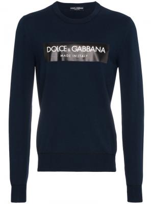 Свитер с круглым вырезом логотипом Dolce & Gabbana. Цвет: синий