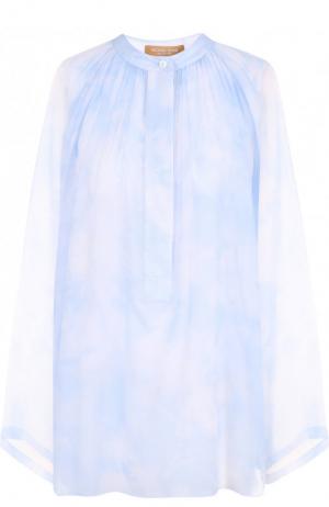 Шелковая блуза свободного кроя с принтом Michael Kors Collection. Цвет: светло-голубой