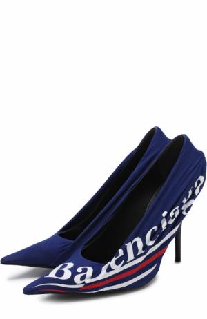 Текстильные туфли Knife с логотипом бренда Balenciaga. Цвет: синий