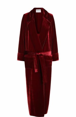 Бархатное пальто с пижамном стиле поясом Racil. Цвет: красный