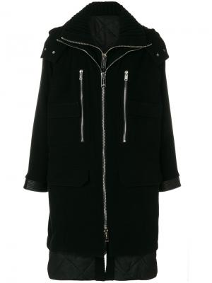 Многослойное пальто с капюшоном Les Hommes. Цвет: чёрный