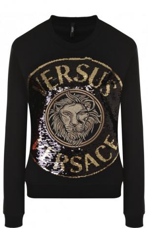 Хлопковый пуловер с круглым вырезом и пайетками Versus Versace. Цвет: разноцветный