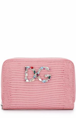 Кожаный кошелек на молнии с логотипом бренда Dolce & Gabbana. Цвет: розовый