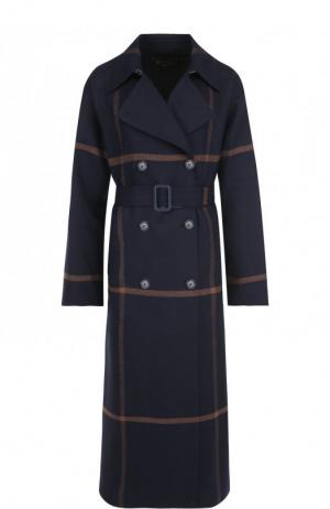Двубортное шерстяное пальто с поясом Loro Piana. Цвет: темно-синий