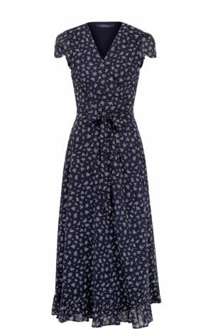 Приталенное платье-миди с цветочным принтом Polo Ralph Lauren. Цвет: синий