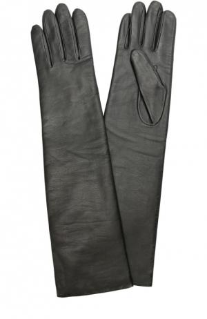 Удлиненные кожаные перчатки с отделкой из шерсти Agnelle. Цвет: черный