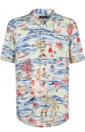 Рубашка из вискозы с отложным воротником и принтом Polo Ralph Lauren. Цвет: голубой