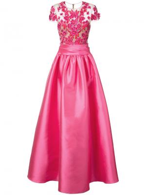 Вечернее платье с вышитыми цветами Marchesa Notte. Цвет: розовый и фиолетовый