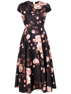Платье с короткими рукавами и принтом роз Rochas. Цвет: многоцветный