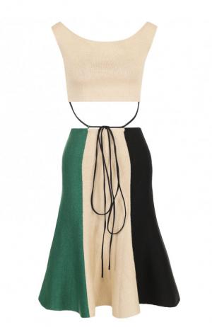 Вязаное платье-миди из льна со шнуровкой J.W. Anderson. Цвет: зеленый