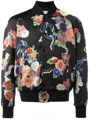 Куртка-бомбер Love с цветочным принтом Saint Laurent. Цвет: чёрный