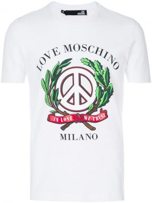 Футболка с принтом Peace Love Moschino. Цвет: белый