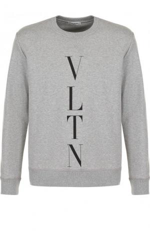 Хлопковый свитшот с логотипом бренда Valentino. Цвет: серый