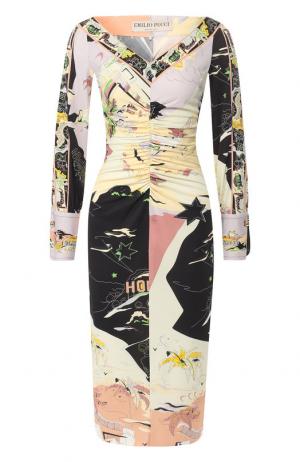 Платье-миди с драпировкой и принтом Emilio Pucci. Цвет: разноцветный