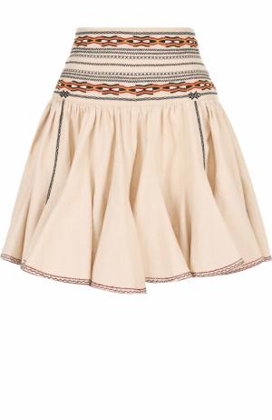 Хлопковая мини-юбка с контрастной вышивкой Isabel Marant Etoile. Цвет: бежевый