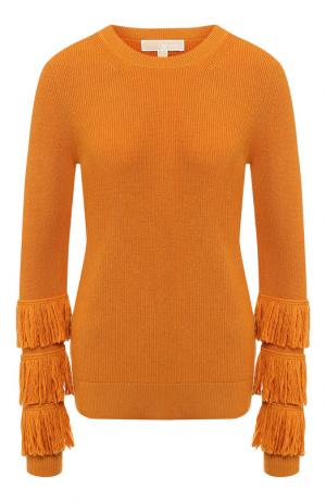 Пуловер из смеси шерсти и вискозы с бахромой MICHAEL Kors. Цвет: оранжевый