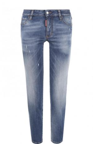 Укороченные джинсы с потертостями Dsquared2. Цвет: голубой