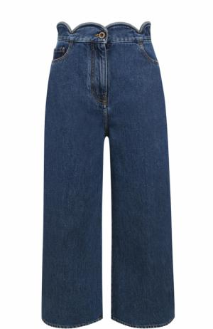 Укороченные широкие джинсы с фестонами Valentino. Цвет: синий