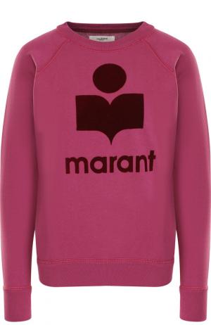 Хлопковый пуловер с круглым вырезом и логотипом бренда Isabel Marant Etoile. Цвет: розовый
