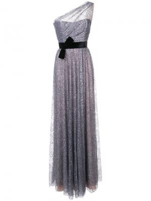 Вечернее платье с блестками на одно плечо Marchesa Notte. Цвет: серый