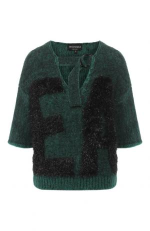 Вязаный пуловер с укороченным рукавом Emporio Armani. Цвет: зеленый