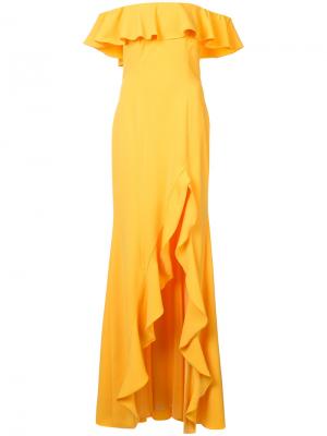 Вечернее платье с открытыми плечами и оборками Jay Godfrey. Цвет: жёлтый и оранжевый