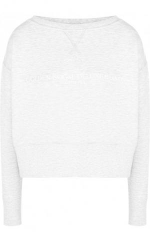 Хлопковый пуловер с логотипом бренда Golden Goose Deluxe Brand. Цвет: светло-серый