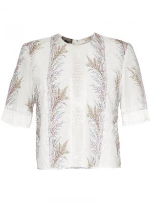 Блузка с оборкой и вышивкой Giambattista Valli. Цвет: белый