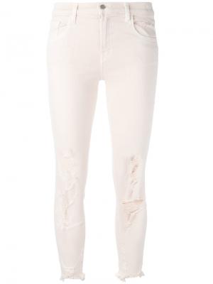 Укороченные джинсы с потертой отделкой J Brand. Цвет: розовый и фиолетовый