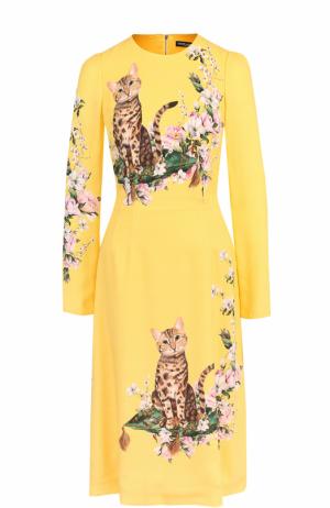 Приталенное платье-миди с принтом Dolce & Gabbana. Цвет: желтый