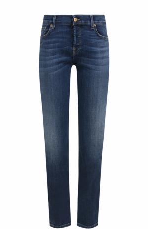 Укороченные джинсы прямого кроя с потертостями 7 For All Mankind. Цвет: синий