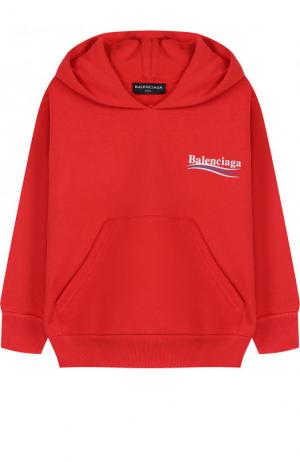 Хлопковое худи с логотипом бренда Balenciaga. Цвет: красный
