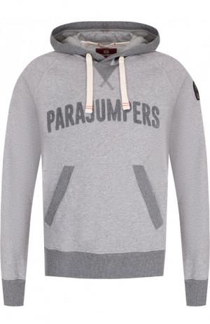 Хлопковое худи с логотипом бренда Parajumpers. Цвет: серый